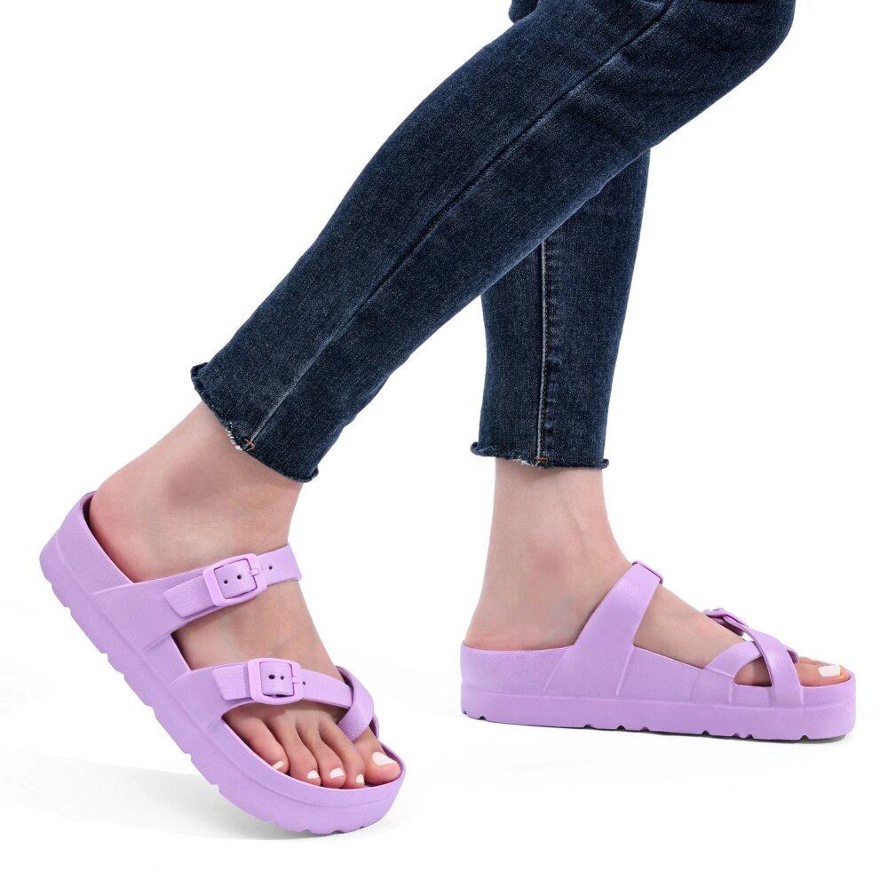 Kidmi Pillow Sandals for Women Men Thick Sole Adjustable Buckles EVA Flat Sandals Summer Women Sandals Nonslip Cloud Sandals