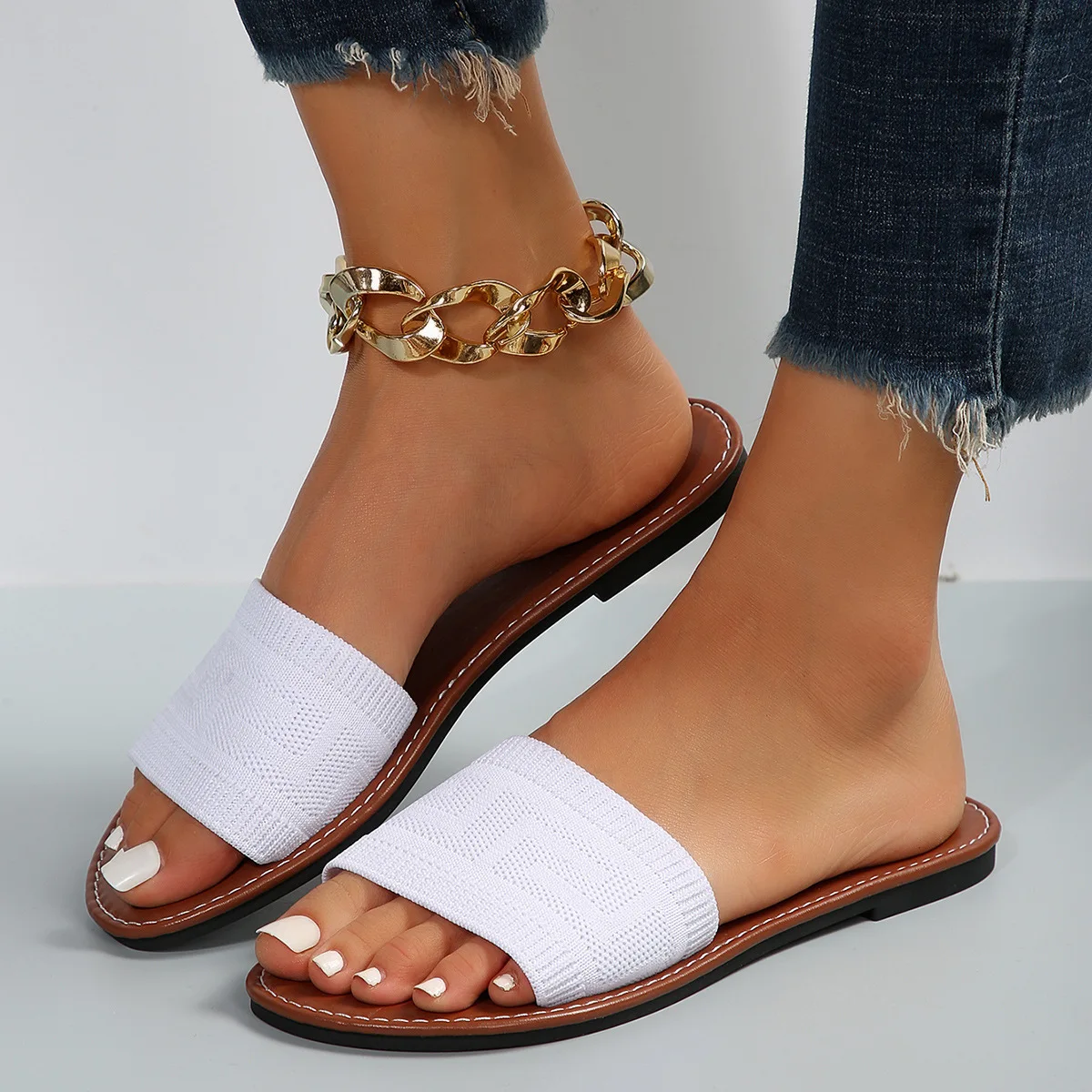 Women's Sandals 2025 Summer Luxury Fashion Flat Sandals Brown Designer Open Toe Non-Slip Outdoor Beach Slippers Slides Women - Image 5