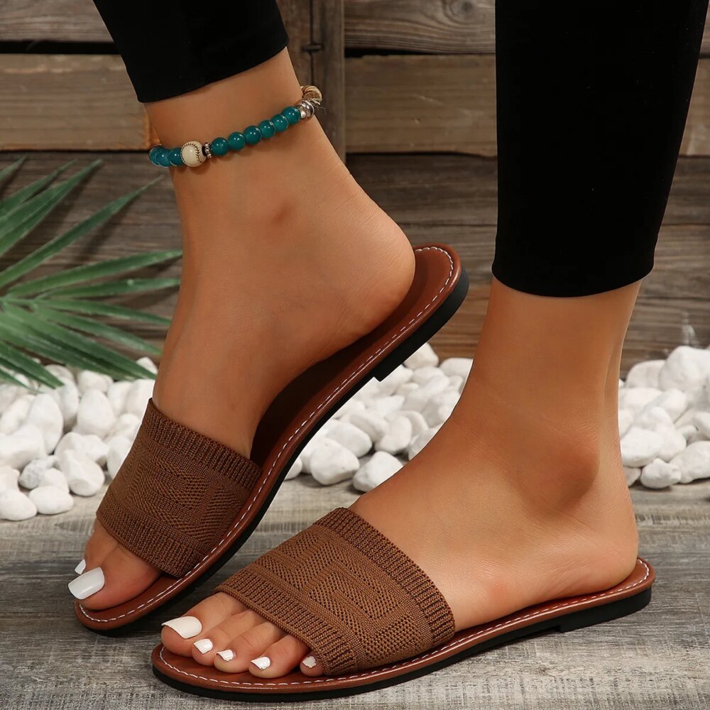 Women's Sandals 2025 Summer Luxury Fashion Flat Sandals Brown Designer Open Toe Non-Slip Outdoor Beach Slippers Slides Women