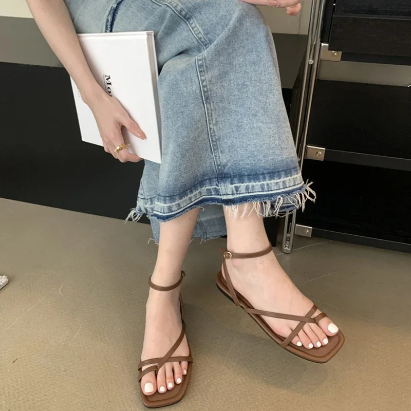 Summer Gladiator Women Sandals Fashion Elegant Narrow Band Clip Toe Shoes Ladies Comfort Flats Beach Sandalias - Image 4