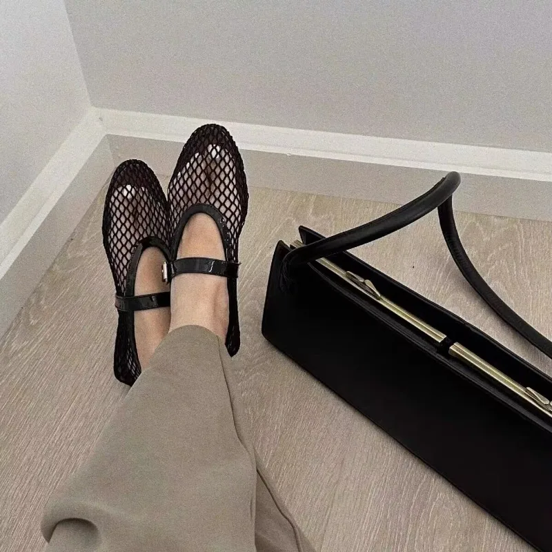 Mesh Black Ballet Shoes Female Summer New Flat Hollow Mesh Breathable Single Shoe Fishnet Shoes Sandals - Image 3