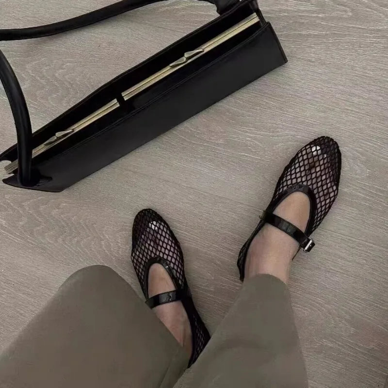 Mesh Black Ballet Shoes Female Summer New Flat Hollow Mesh Breathable Single Shoe Fishnet Shoes Sandals - Image 4