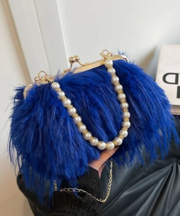 Beading Chain Women's Evening Plush Handbags Faux Fur Tassel Ladies Shoulder Bag Elegant Female Crossbody Bags Party Furry Purse