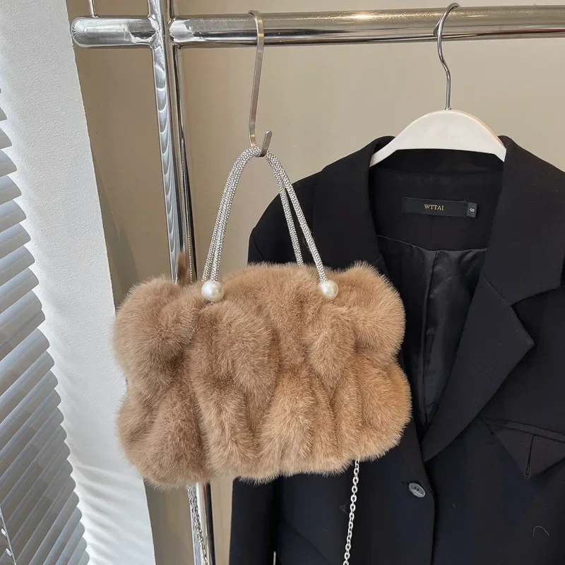 Soft Plush Evening Bags For Elegant Women Fur Dinner Party Clutch Chain Crossbody Winter Warm Luxury Designer Handbags - Image 4