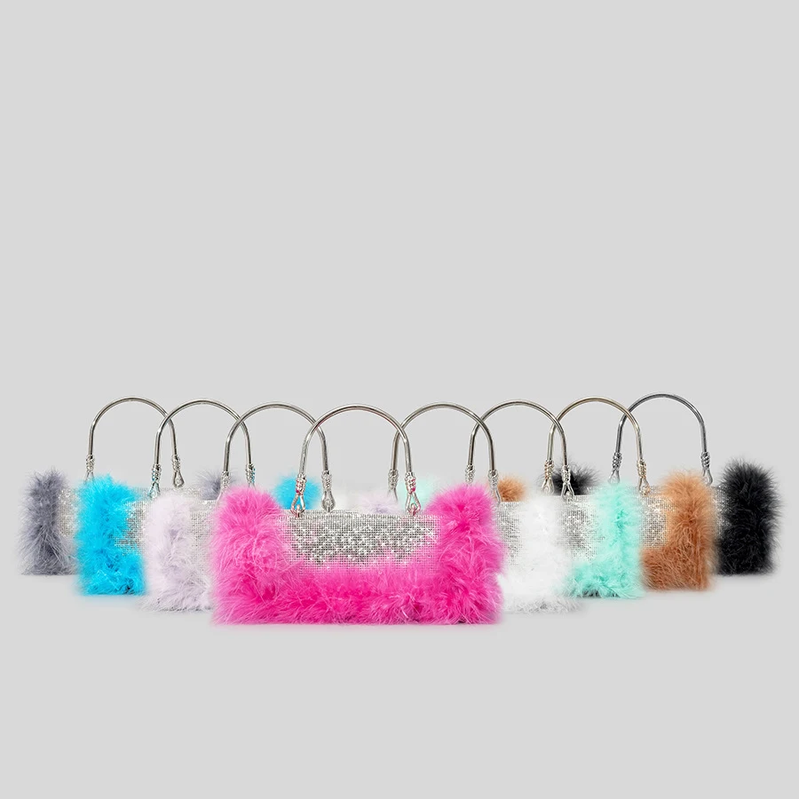 Luxury Ostrich Feathers Diamonds Evening Bags Rhinestone Women Handbag Faux Fur Shoulder Crossbody Bag Glitter Party Small Purse - Image 6