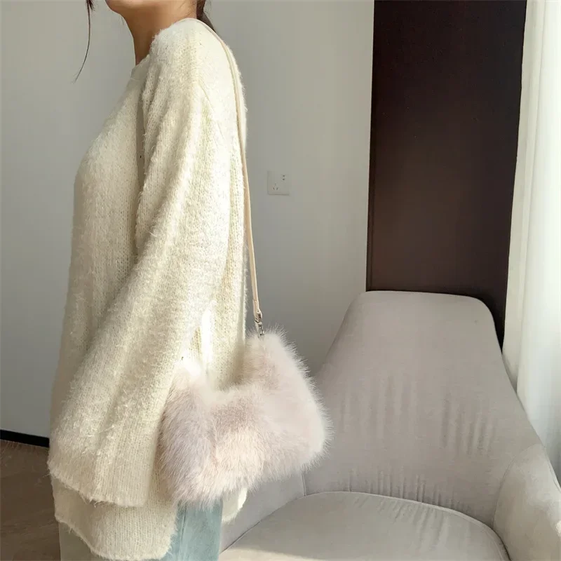 Luxury Faux Fur Ladies Shoulder Bags Soft Plush Female Evening Clutch Purse Handbags Women's Small Tote Fluffy Crossbody Bag - Image 4