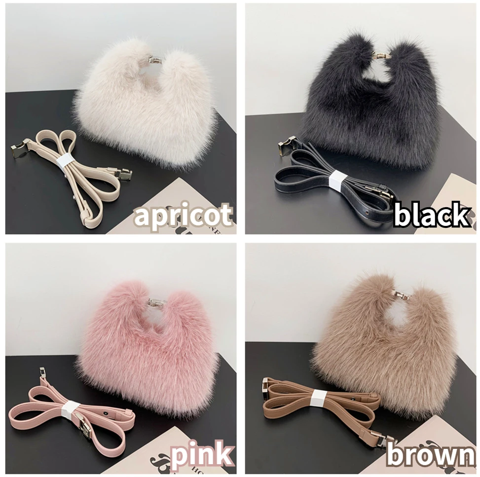 Luxury Faux Fur Ladies Shoulder Bags Soft Plush Female Evening Clutch Purse Handbags Women's Small Tote Fluffy Crossbody Bag - Image 6