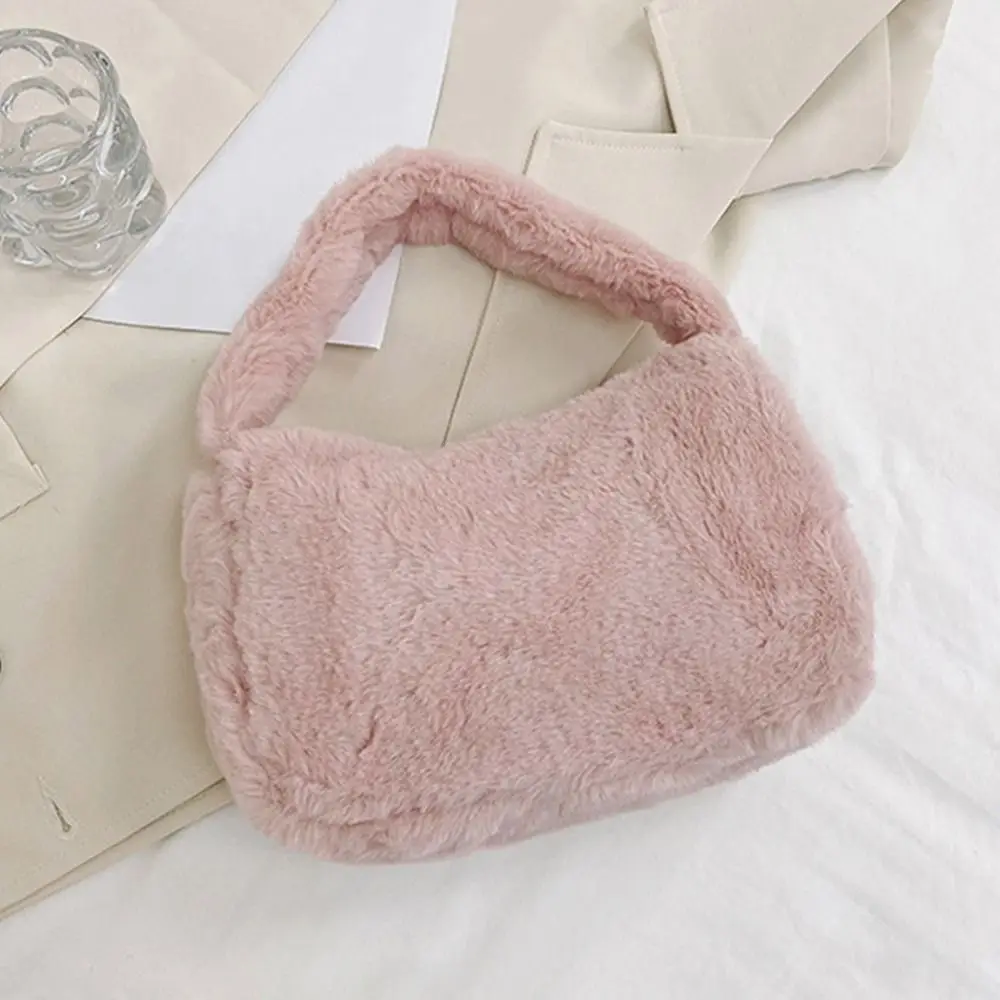New Fluffy Totes Soft Plush Shoulder Underarm Bag Solid Color Purse Autumn Winter Handbag Women Lady Fashion Storage Pouch - Image 4