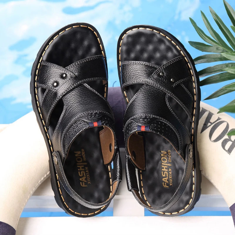 Summer Men Leather Sandals Genuine Leather Non-slip Men Shoes Slippers Outdoor Thick-soled Beach Shoes Comfor Soft Men sandalias - Image 5