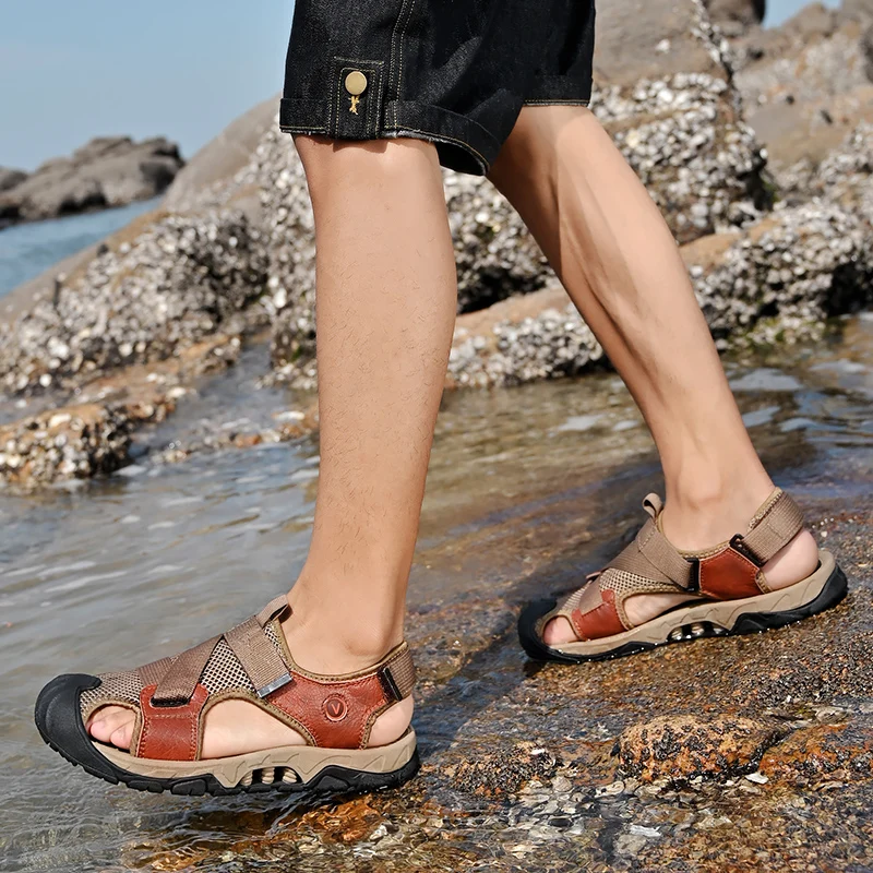 Summer Men Sandals Genuine Leather Mens Casual Shoes Outdoor Men Leather Sandals for Men Beach Shoes Roman mens Shoes - Image 6