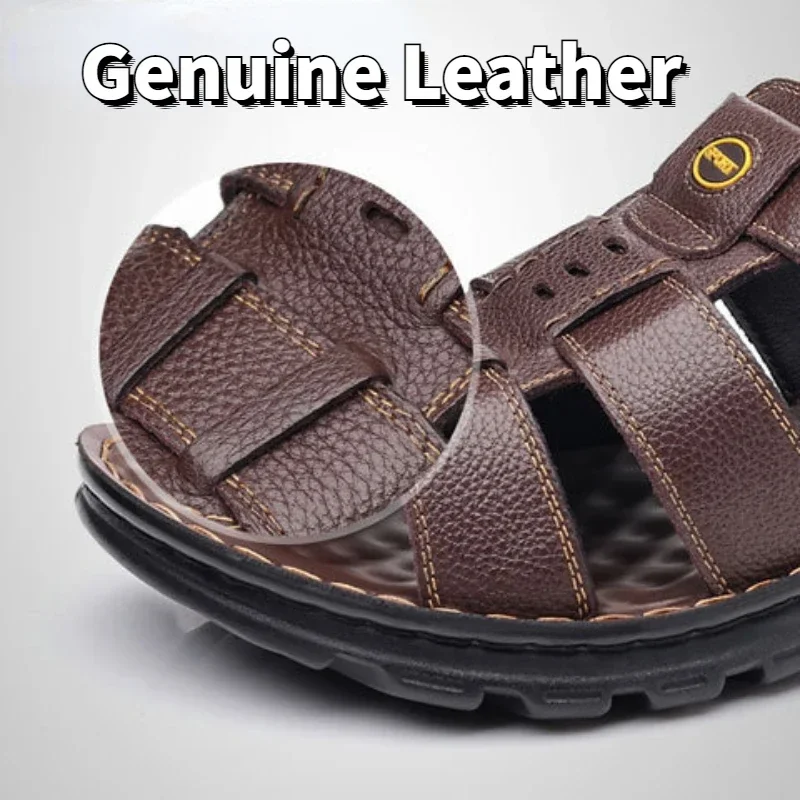 Genuine Leather Men Sandals High Quality Causal Shoes for Men Outdoor Non-slip Beach Shoes Fashion Designer Cowhide Men Slippers - Image 5