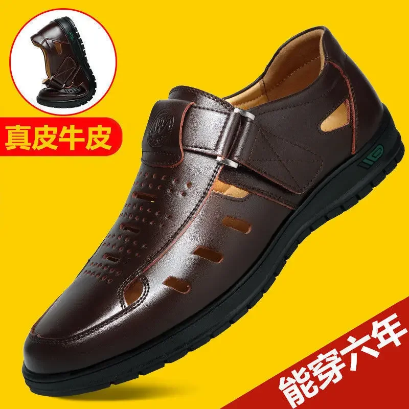 Men Genuine Leather Sandals Summer Breathable Casual Shoes for Man Slip on Clogs Outdoor Non Slip Hand Made Sandalias - Image 3