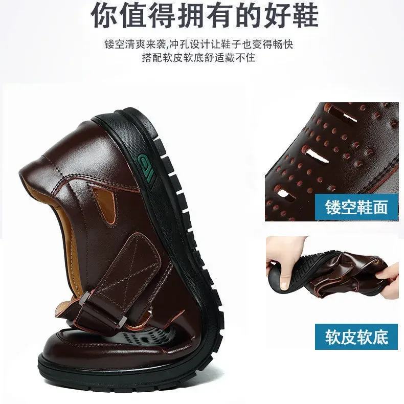 Men Genuine Leather Sandals Summer Breathable Casual Shoes for Man Slip on Clogs Outdoor Non Slip Hand Made Sandalias - Image 4