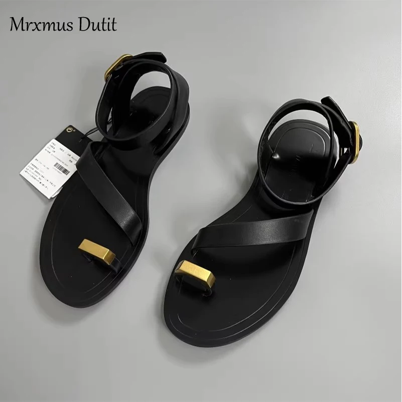 Mrxmus Dutit2023 Summer Fashion New Women Genuine Leather Flat Clip Toes Sandals Versatile Simple Casual Beach Shoes Female Chic - Image 3