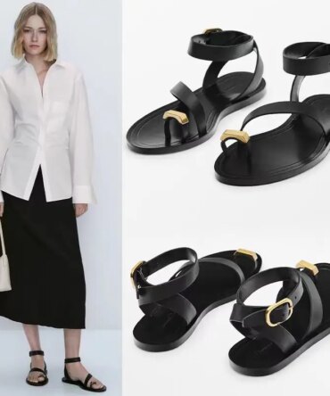 Women's Beach Sandals Genuine Leather Flat Clip Toe Metal Decoration Stylish Sandals Comfortable Versatile For Summer And Autumn