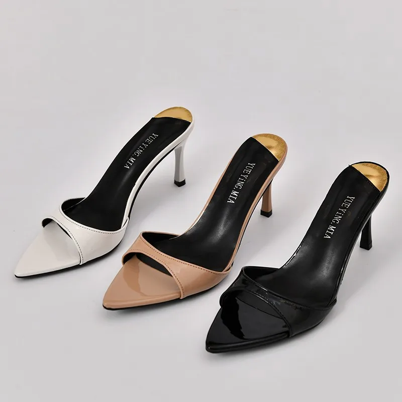 Pointed Stiletto Heels Women Pumps Patent Leather 2024 Summer Designer Mule Sandals Elegant Office High Heels Women Shoes - Image 3