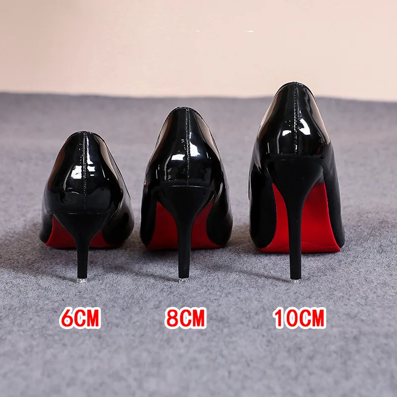 Pointed Toe Patent Leather High Heels Temperament Girl Red Sole Party Dress Stiletto Pumps Classic Black Work Single Shoes