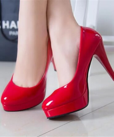 Women Pumps Fashion Classic Patent Leather High Heels Shoes Nud Head Paltform Wedding Women Dress Shoes Plus Size 34-42