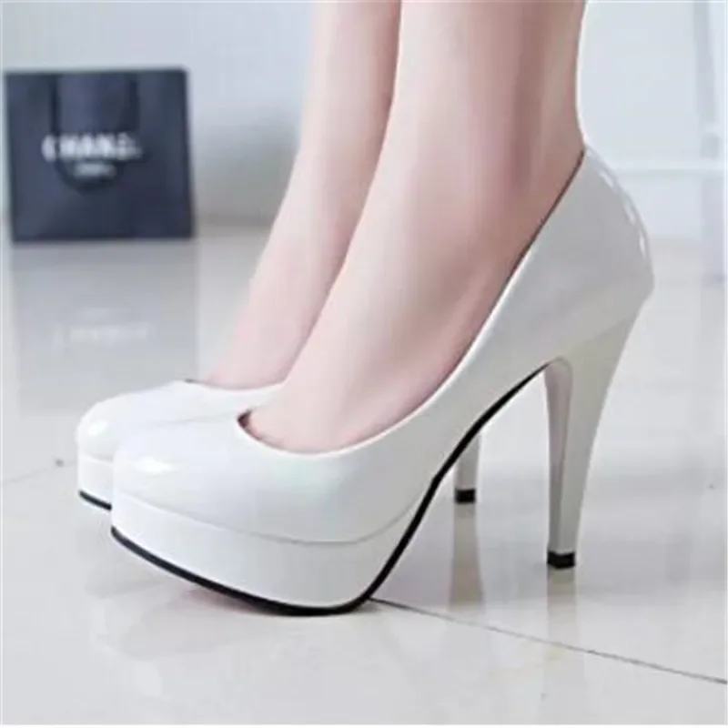 Women Pumps Fashion Classic Patent Leather High Heels Shoes Nud Head Paltform Wedding Women Dress Shoes Plus Size 34-42 - Image 4