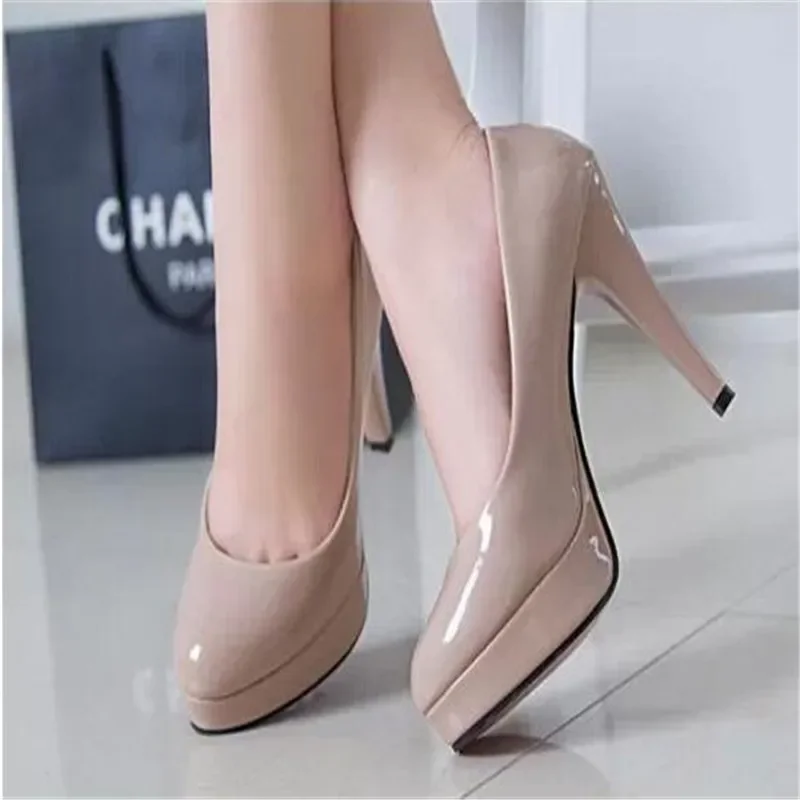 Women Pumps Fashion Classic Patent Leather High Heels Shoes Nud Head Paltform Wedding Women Dress Shoes Plus Size 34-42 - Image 5