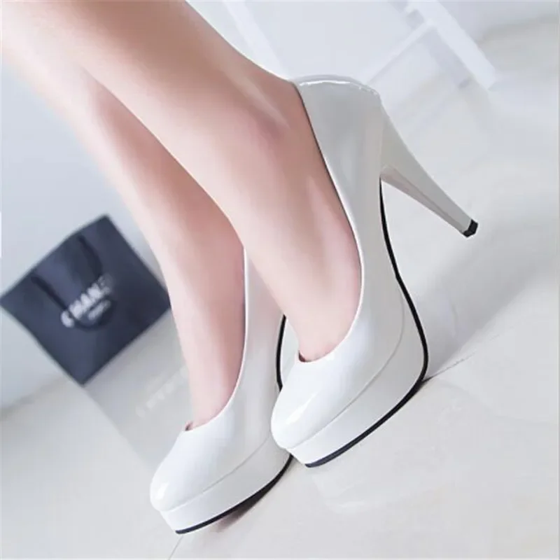 Women Pumps Fashion Classic Patent Leather High Heels Shoes Nud Head Paltform Wedding Women Dress Shoes Plus Size 34-42 - Image 3