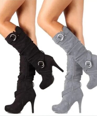 2023 Knee High Women Boots Thin High Heel Round Toe Platform Fashion Ladies Pu Leather Boots Size 34-43 Lady Shoes