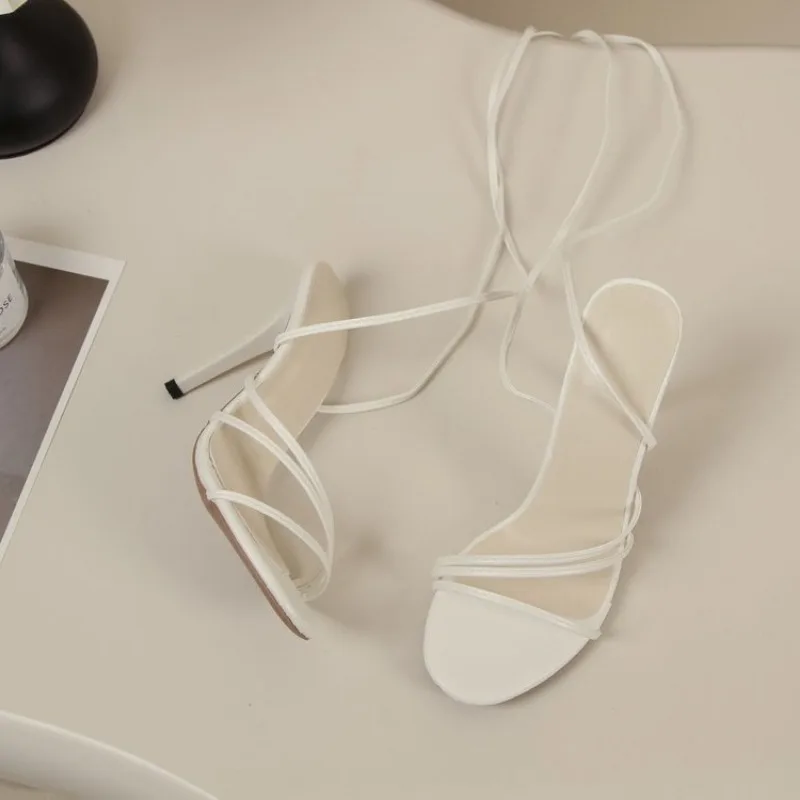 2025 Summer Women's Round-Toe Crisscross Strap Stiletto Heel Sandals Elegant High Heels for Beach Party Evening Wear - Image 5