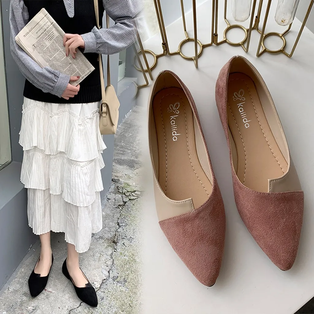 Pointed Toe Flat Shoes Women Solid Patchwork Slip On Shoes Casual Breathable Ballet Flats Daily All-Match Comfort Loafers Shoes - Image 2