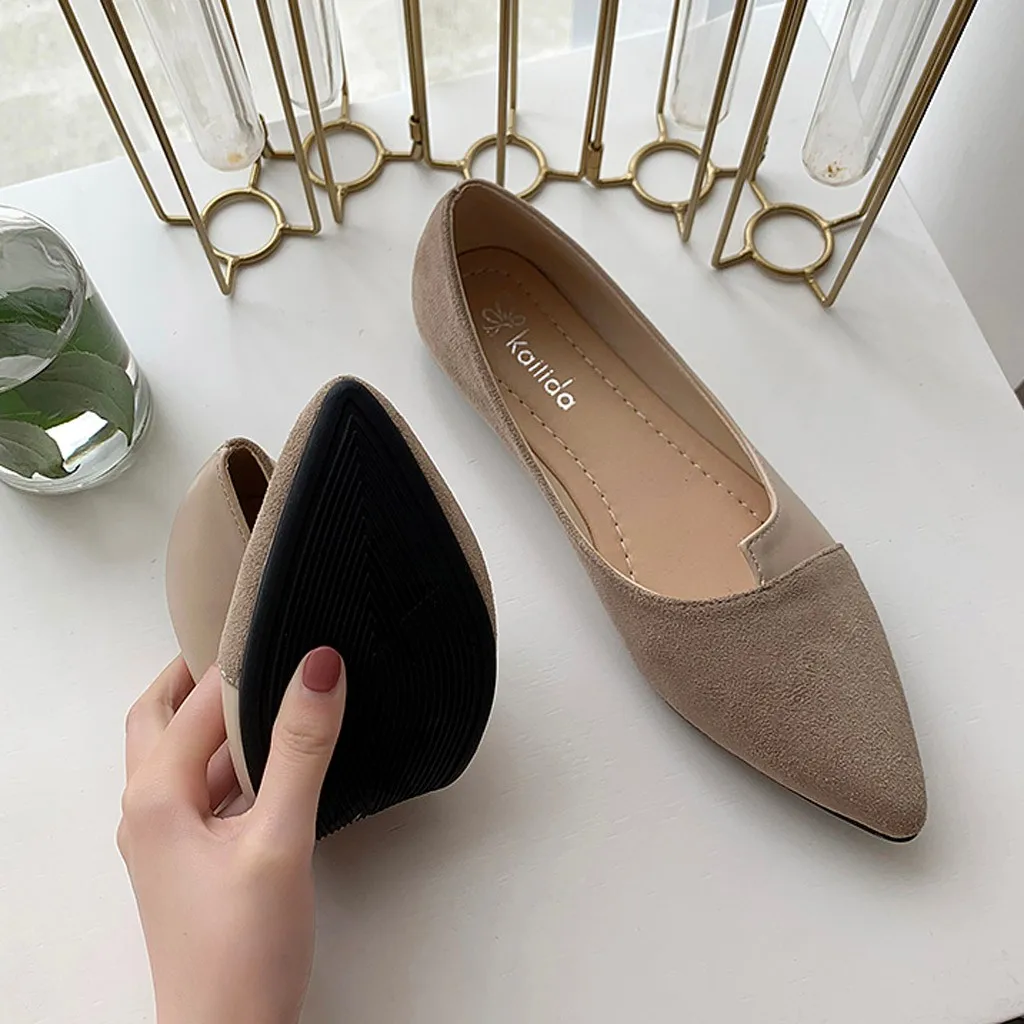 Pointed Toe Flat Shoes Women Solid Patchwork Slip On Shoes Casual Breathable Ballet Flats Daily All-Match Comfort Loafers Shoes - Image 3