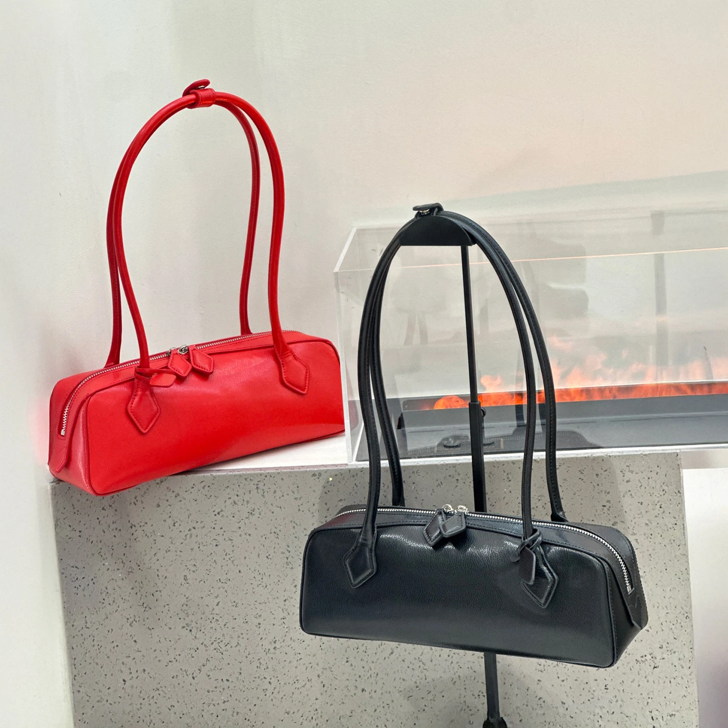 Women's bag Handbag Cowhide Suede Underarm Bag long Red Baguette Shoulder Light Luxury High Quality Niche Design Luxury New In - Image 3