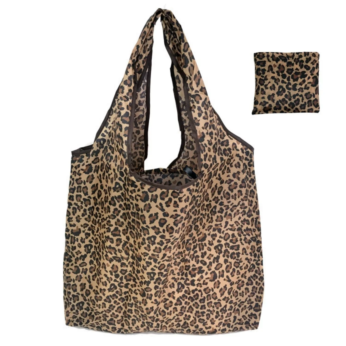 Large Capacity Leopard Print Hand Shopping Bag Women's Daily Folding Handbag - Image 6