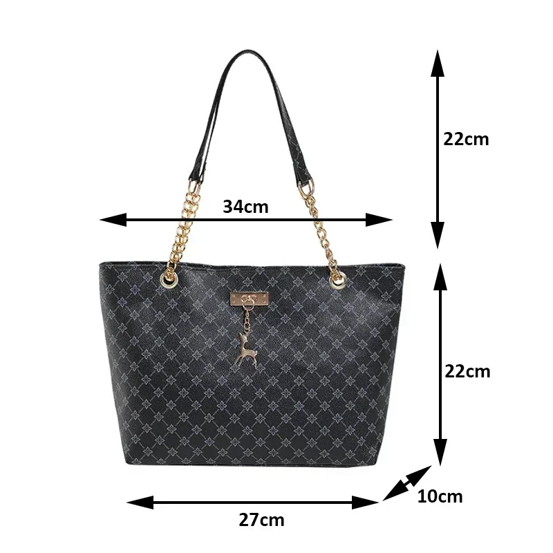1pcs Fashionable Large Capacity Handbag Texture PU Leather Tote Women Bag with Hanging Accessories Shoulder Bag - Image 6