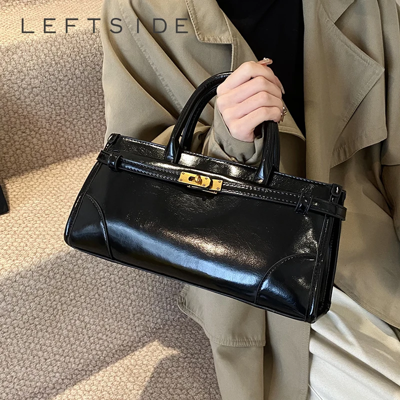 LEFTSIDE Small Pu Leather Crossbody Bags Lady Short Handle Shoulder Bag for Women 2024 New Simple Y2K Retro Handbags and Purses