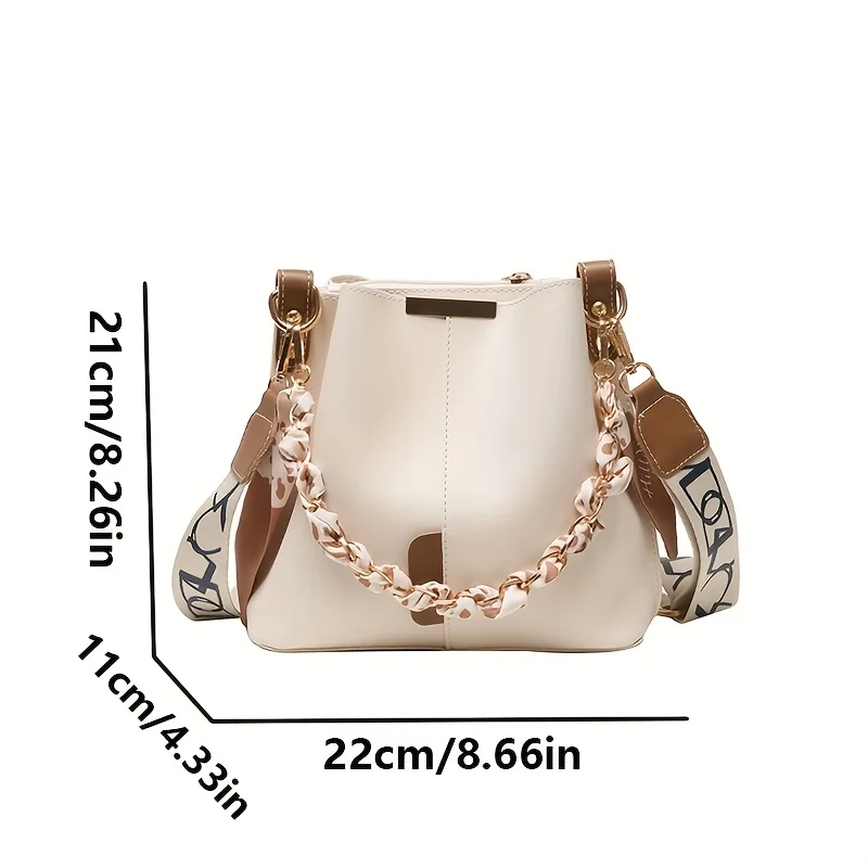 New Fashion Women's Shoulder Bag Large Capacity Ribbon Chain Bucket Bag Crossbody Bag Daily Commuting - Image 3