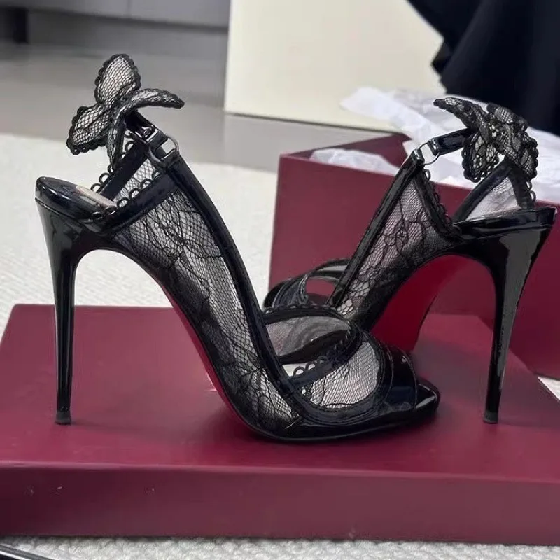 Summer New Style Round Head Open Toe Mesh Cloth Breathable Set Foot Fish Mouth High Heels Women's Stiletto Sandals - Image 3