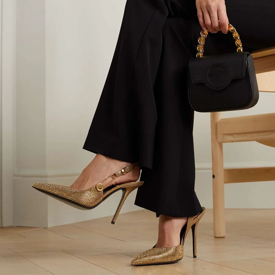 Luxury Rhinestones Sequined Buckle Women Pumps Elegant Pointed toe Slingbacks Stiletto High heels Spring Summer Fashion Shoes - Image 5