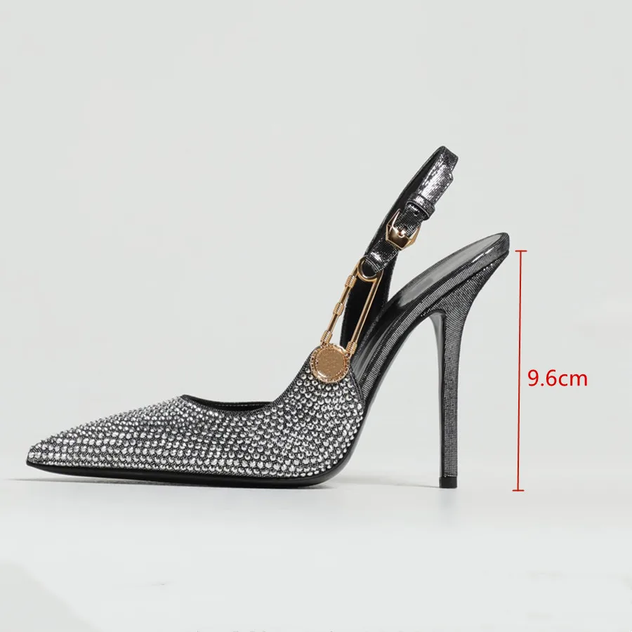 Luxury Rhinestones Sequined Buckle Women Pumps Elegant Pointed toe Slingbacks Stiletto High heels Spring Summer Fashion Shoes - Image 3