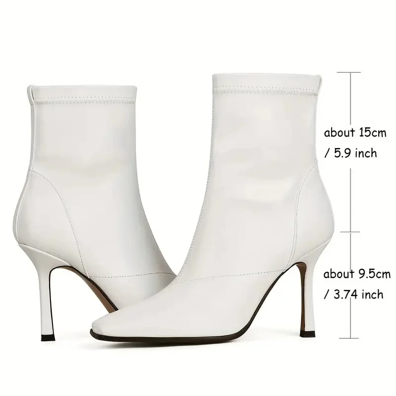 Women’s Square Toe Stiletto Ankle Boots - Black PU Cover Mid-Calf Boots with Side Zipper, Fashionable All-Match High Heel Shoes - Image 5