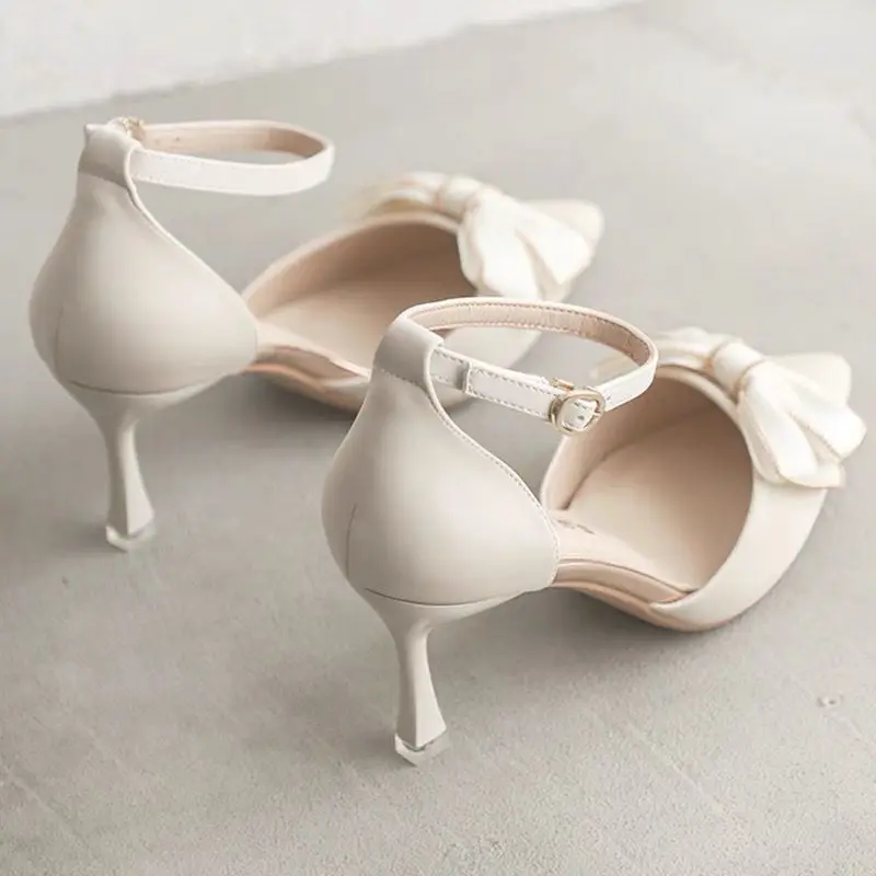 Medium Heel Heels Women's Shoes Trend Pointed Toe Butterfly Stilettos Elegant Dress Weddings Bridal Party White Designer - Image 5