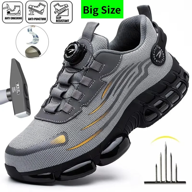 Rotary Buckle Work Safety Shoes For Men and Women Air Soft Sole Lightweight Protective Work Sneakers Men Breathable Boots