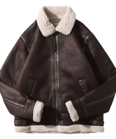 2025 Men's Winter Aviator  Leather Jacket Sheepskin Shearling Genuine Leather Rock Jackets High Quality  Male Coats