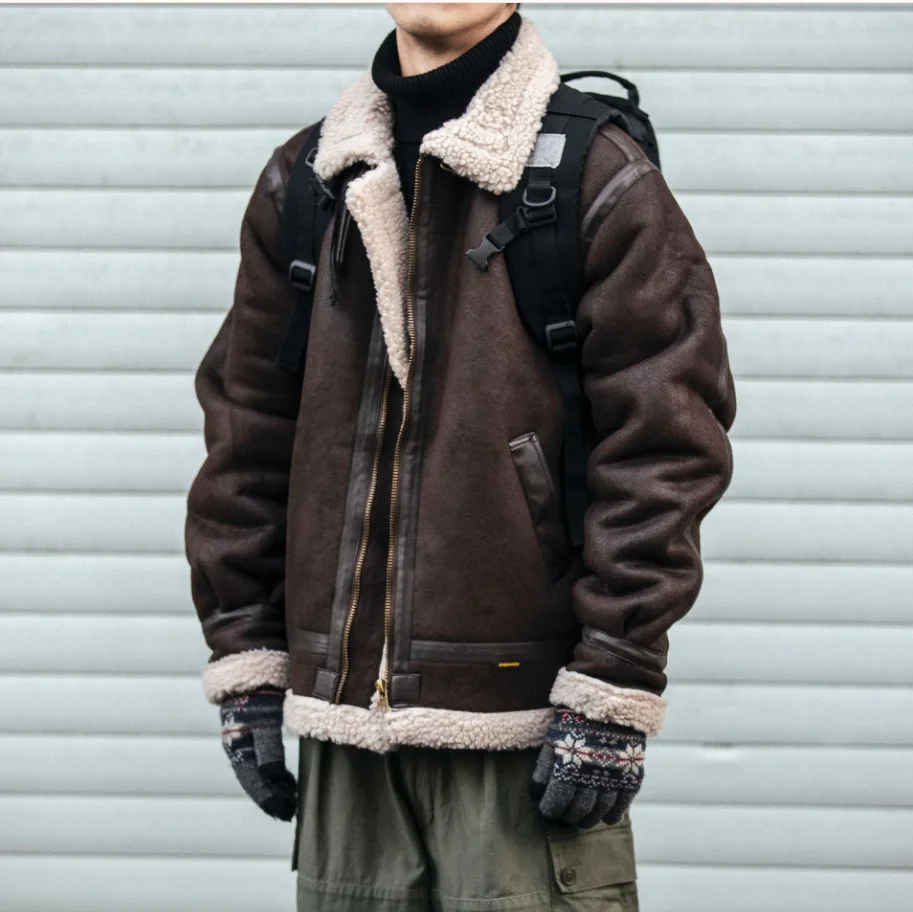 2025 Men's Winter Aviator Leather Jacket Sheepskin Shearling Genuine Leather Rock Jackets High Quality Male Coats - Image 4