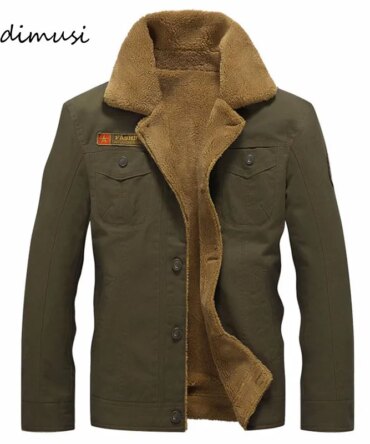 DIMUSI Winter Jacket Mens Military Fleece Warm Coats Male Fur Collar Army Tactical Aviator Jacket Jaqueta Masculina Clothing