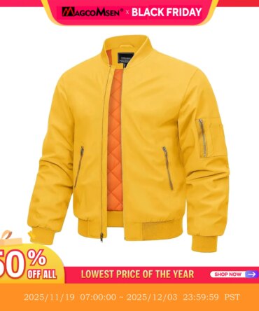 MAGCOMSEN Bomber Jacket Men Warm Zip Up Winter Padded Coat Casual Baseball Jackets Pilot Windbreaker Varsity Jackets
