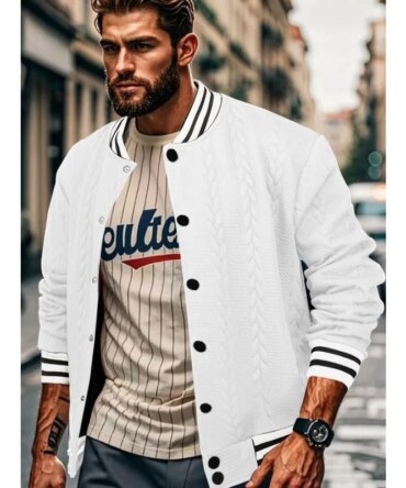 Spring and Autumn New Style Jacquard-breasted Design Trendy Solid Color Men's Cardigan Baseball Uniform