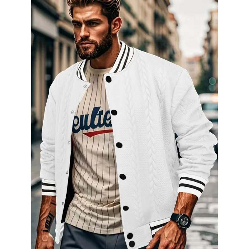 Spring and Autumn New Style Jacquard-breasted Design Trendy Solid Color Men's Cardigan Baseball Uniform