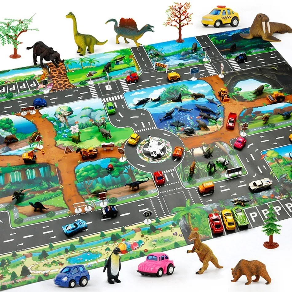 Children Playmat Activity Surface Waterproof Map Kids Animal Road Toy Baby Dinosaur Road Portable Carpet Farm Road Non-Toxic Mat - Image 4
