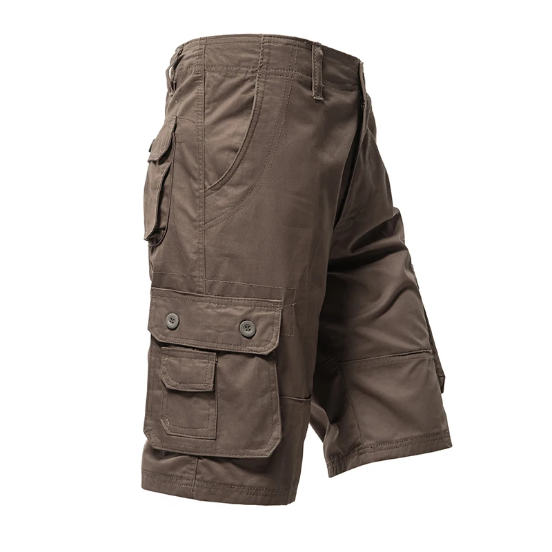 Male Cargo Pants Knee Shorts Classic Summer Shorts Multiple Pockets Large Size Cotton Half Pants Khaki Army Green Shorts - Image 3