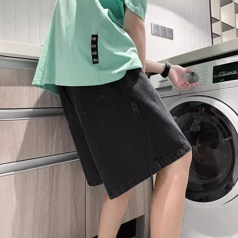 2025 New Korean Style Vintage Men's Jeans Summer Loose Male Wide Leg Knee Length Shorts New Washed Fashion Short Denim Pants - Image 6