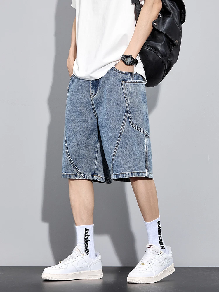 Men's Summer Denim Cargo Shorts Big Size 8XL 7XL 6XL Elastic Waist Straight Baggy Jeans Shorts